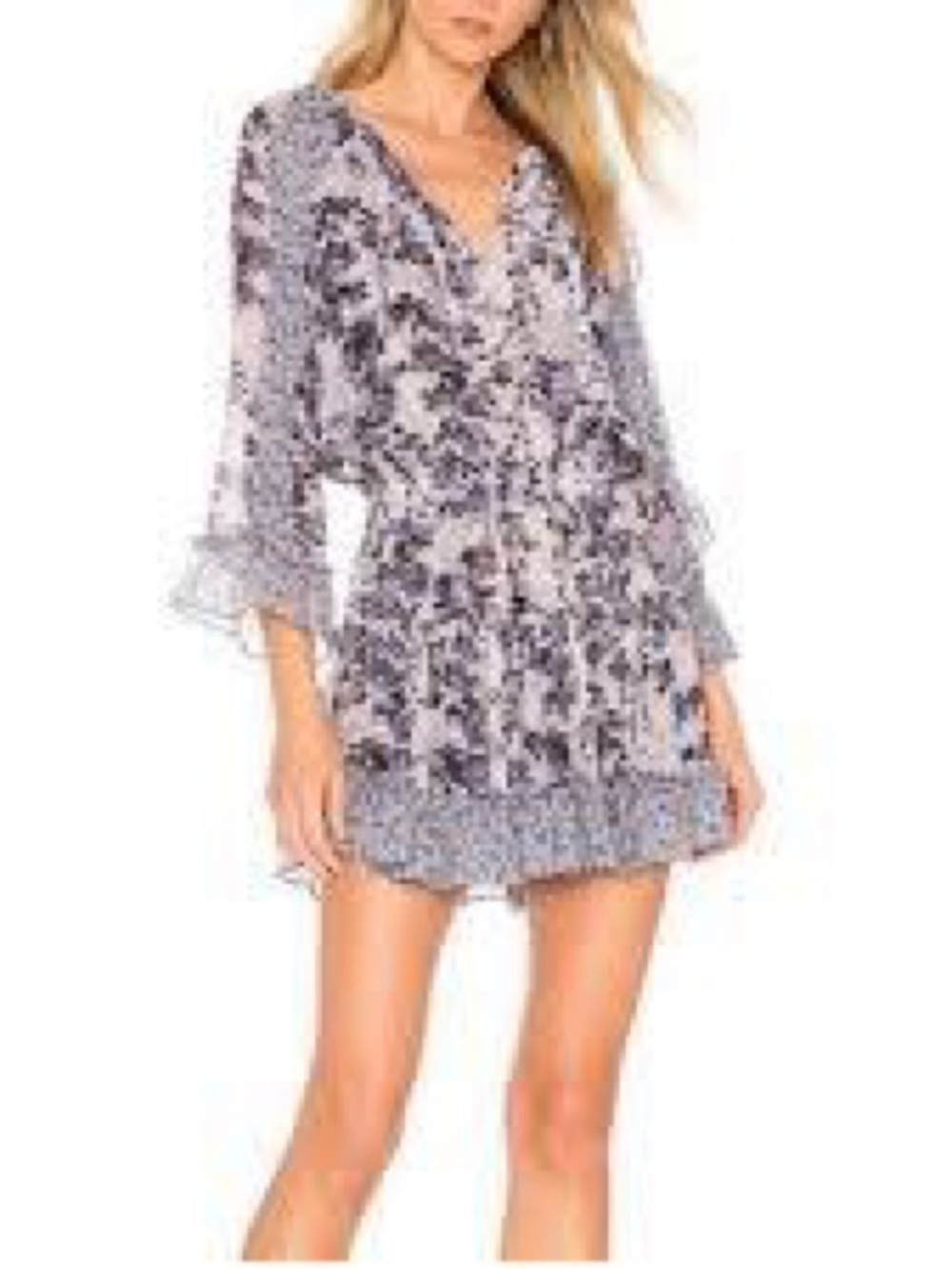 MISA Los Angeles Eliza Blue Violet Floral Ruffle Mini Dress Size Medium